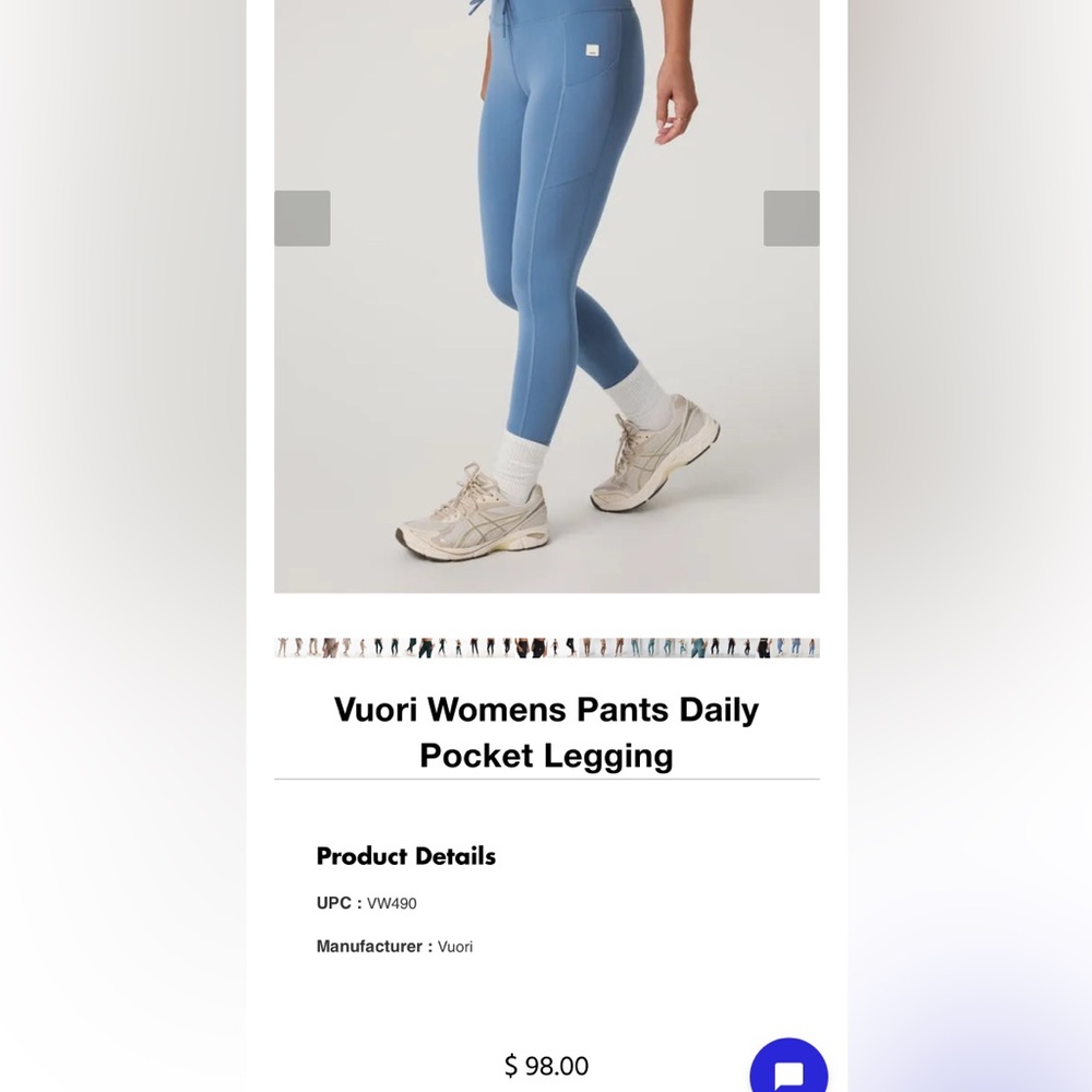 VUORI Daily Pocket Leggings Blue 7/8 Cuffed Ankle Drawstring Waist - S - Picture 7 of 7